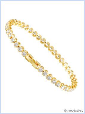 18K Gold Plated Tennis Bracelet Bezel Set 3MM Cubic Zirconia 6 Inch